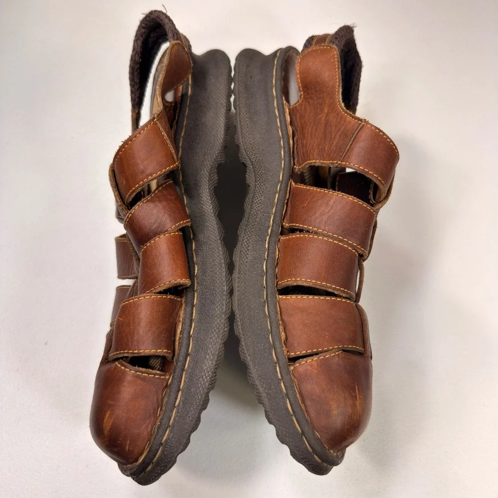Born Men's Brown Leather Fisherman Sandals Size 12 EU 46.5 Rugged Closed Toe